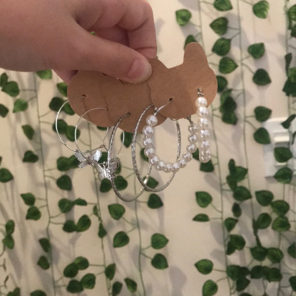 Set of three silver hoop earrings